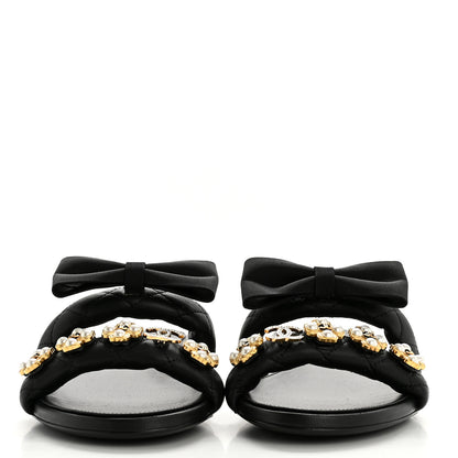 Chanel Lambskin Pearl Bow CC Mules 39 Black 3 of 10