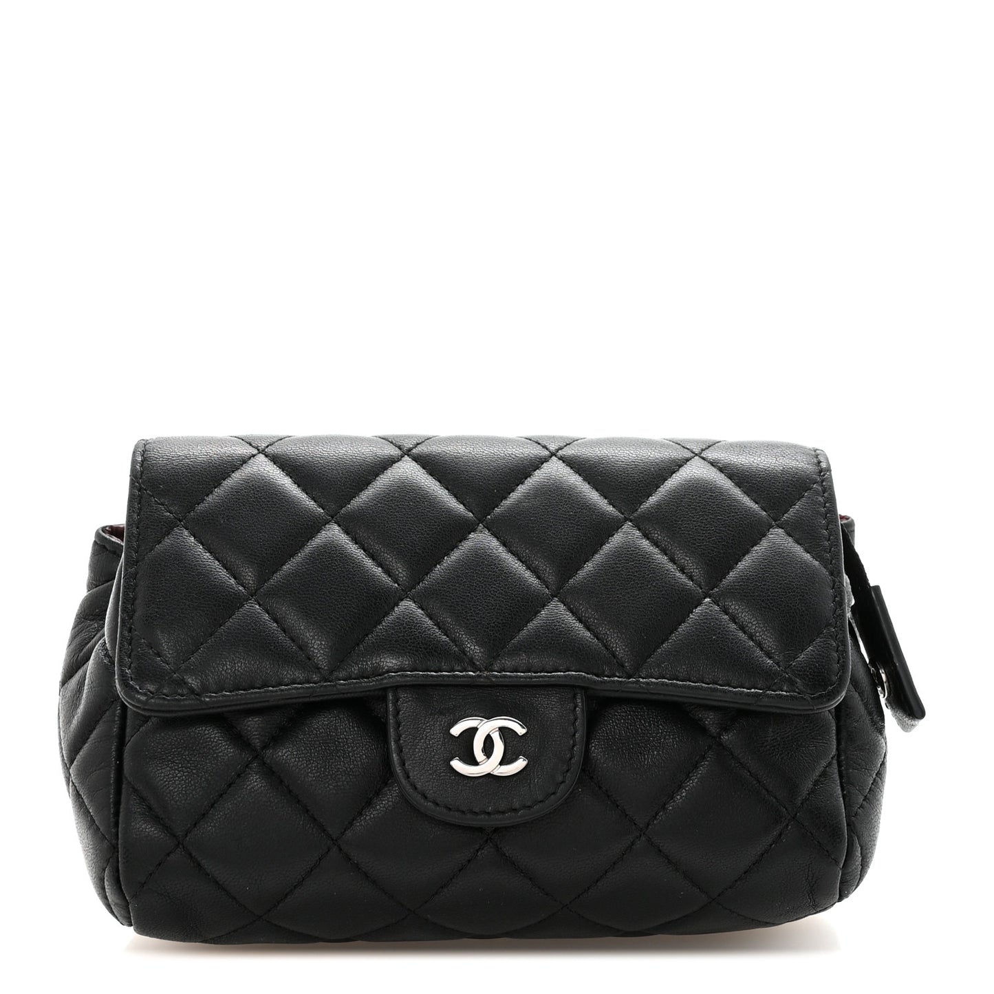 Lambskin Quilted Flap Cosmetic Case Black