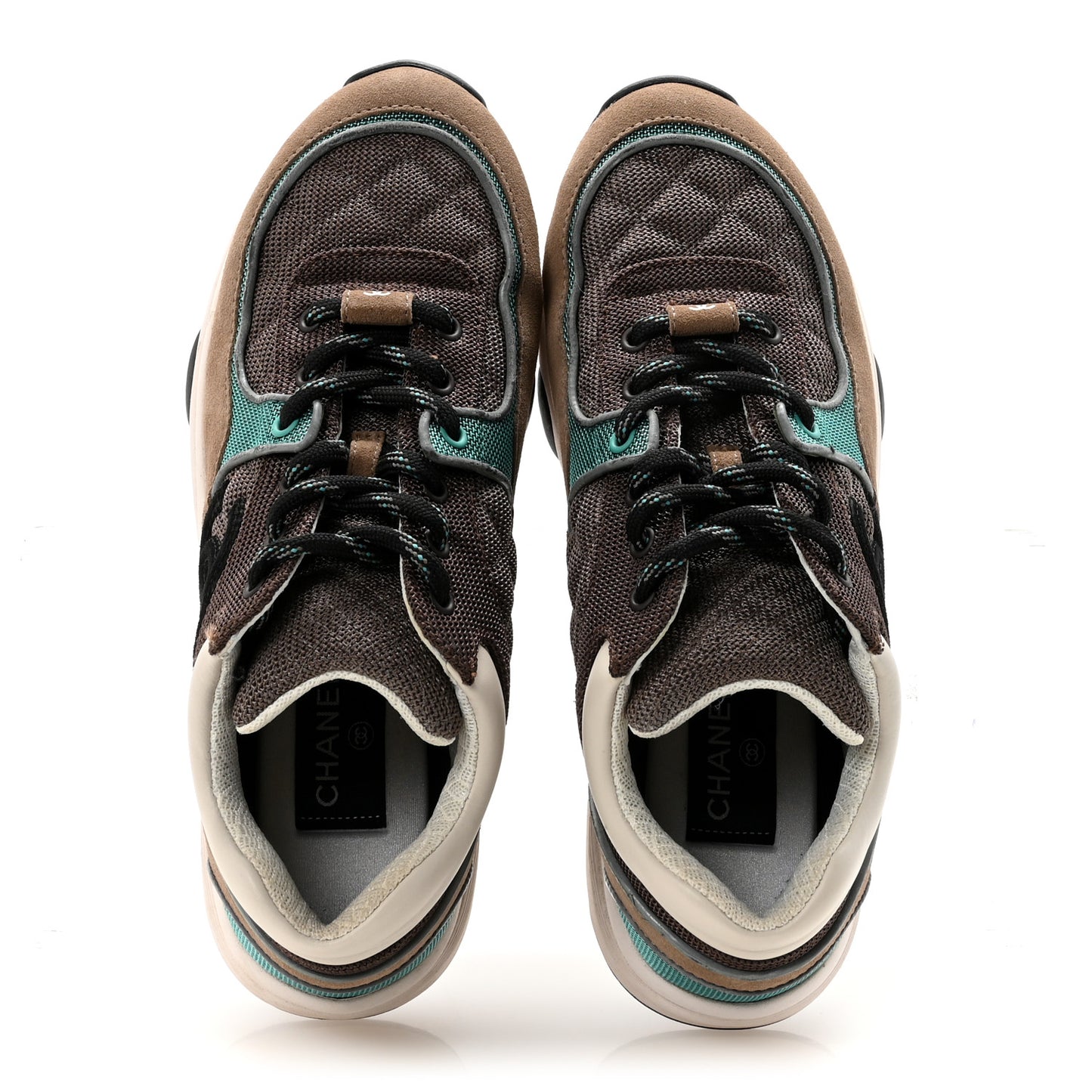 Nylon Calfskin Suede Womens CC Sneakers 38.5 Brown Green