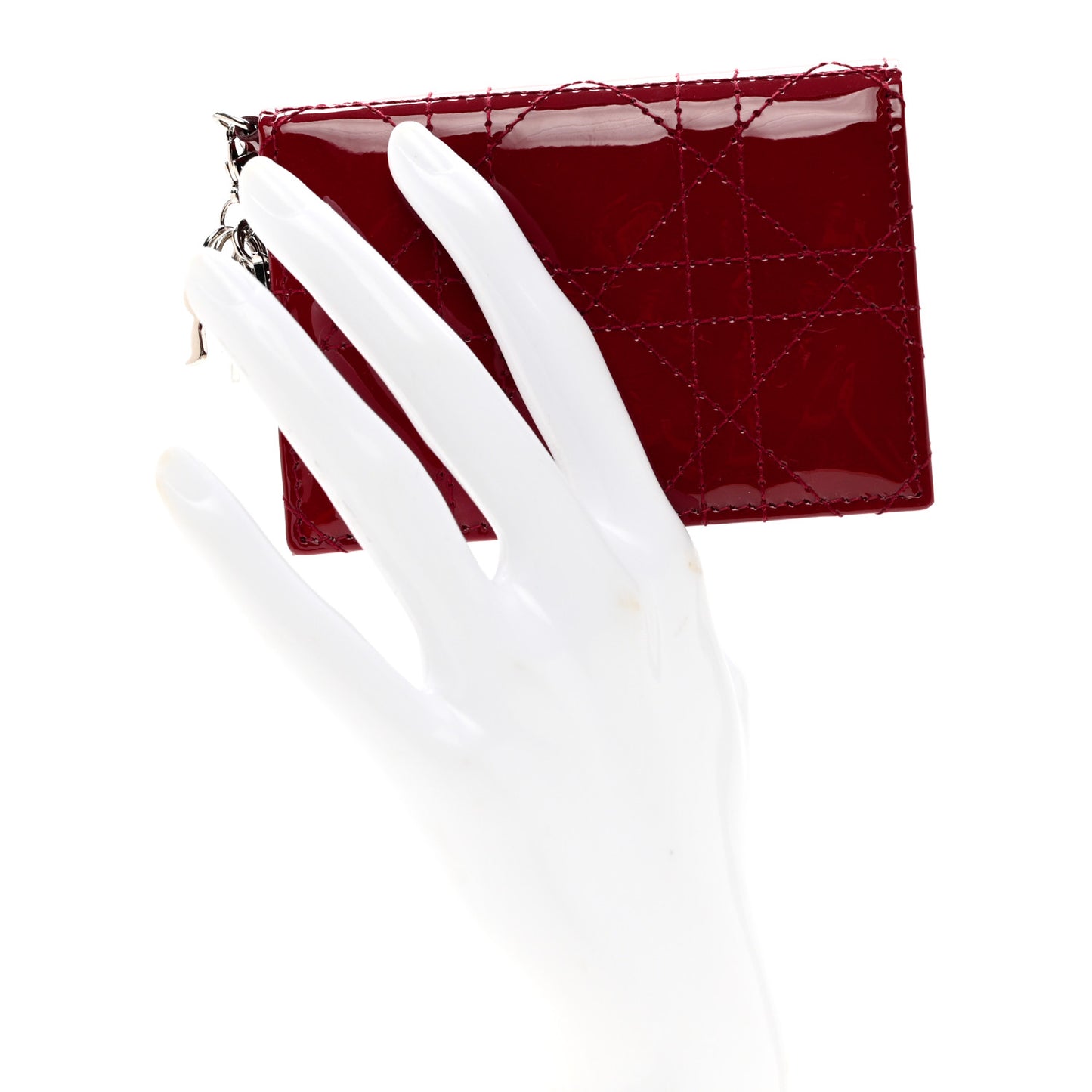 Patent Cannage Small Lady Dior Flap Card Holder Scarlet