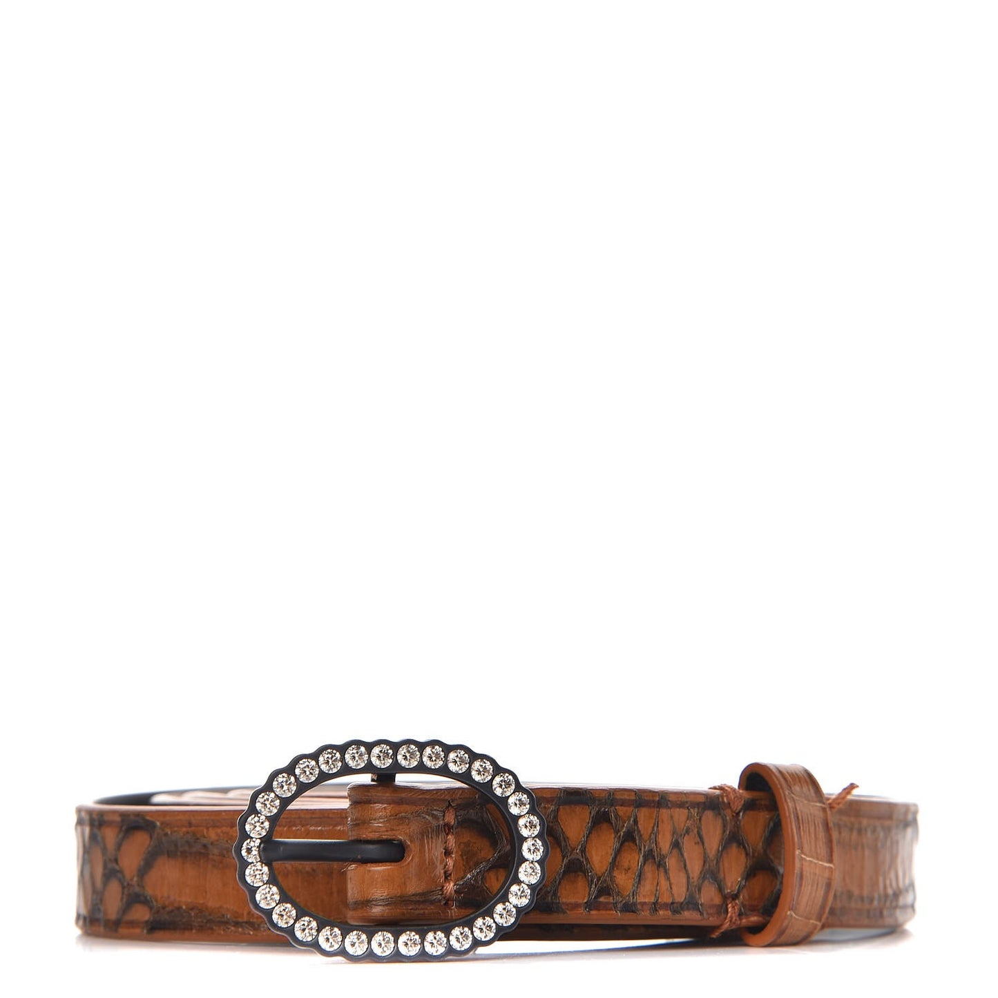 Python Calfskin Embossed Crystal Skinny Belt 90 36 Brown