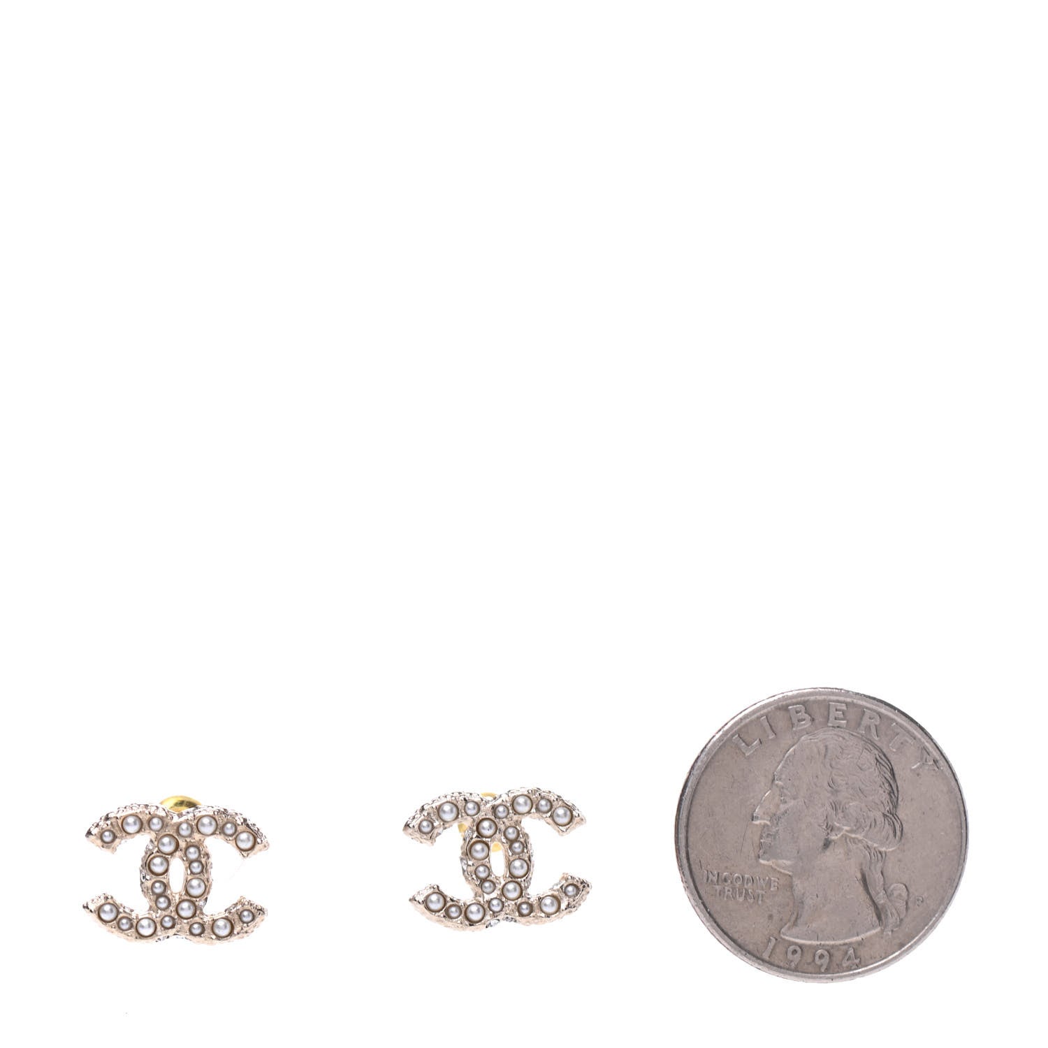 Chanel Metal Graduated Pearl Crystal CC Earrings Light Gold 2 of 5