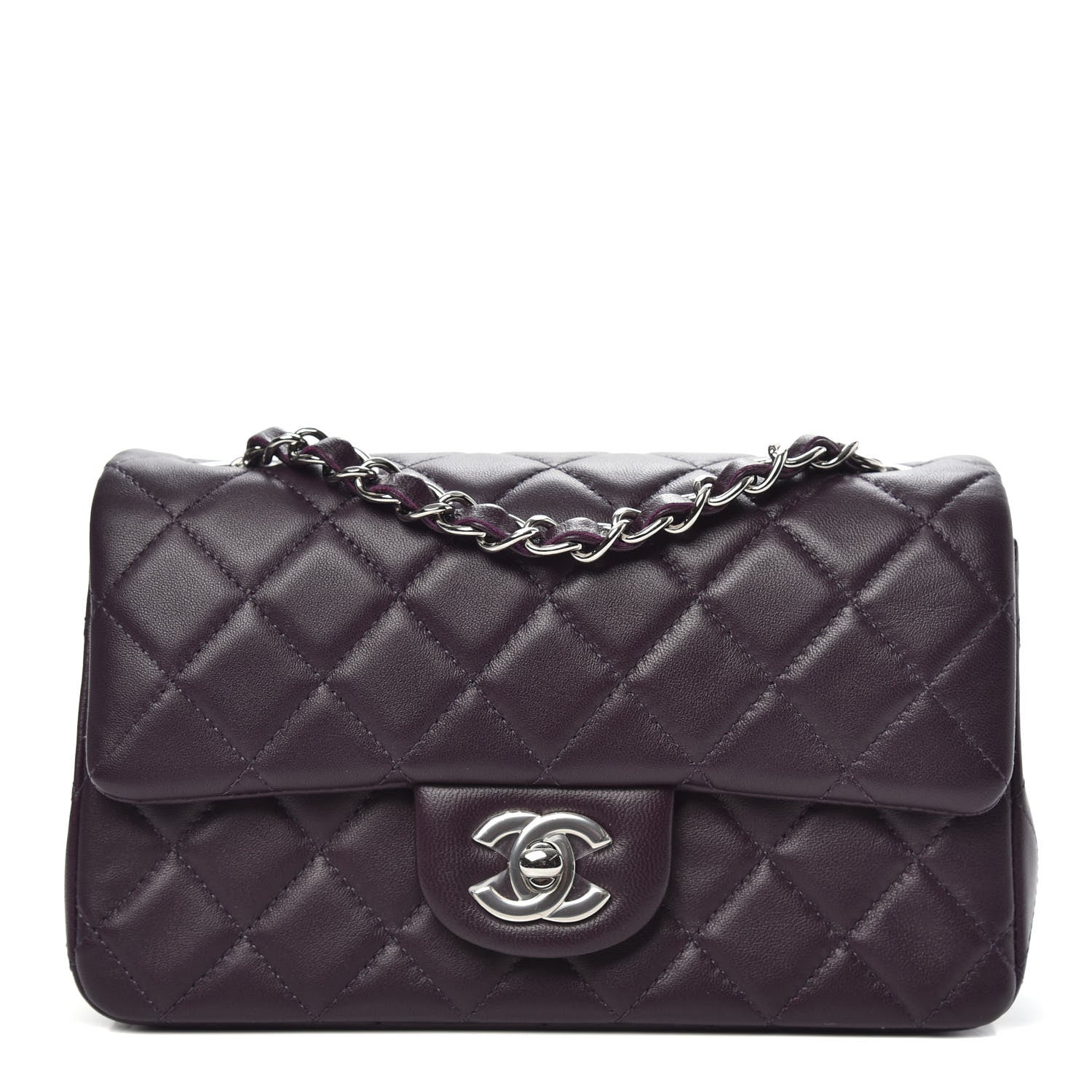 Chanel Lambskin Quilted Mini Rectangular Flap Dark Purple 1 of 12