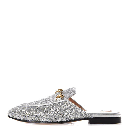Gucci Glitter Womens Princetown Slippers 35 Silver 1 of 8