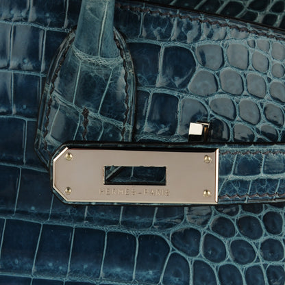 Hermes Shiny Porosus Crocodile Birkin 30 Blue Jean 23 of 32