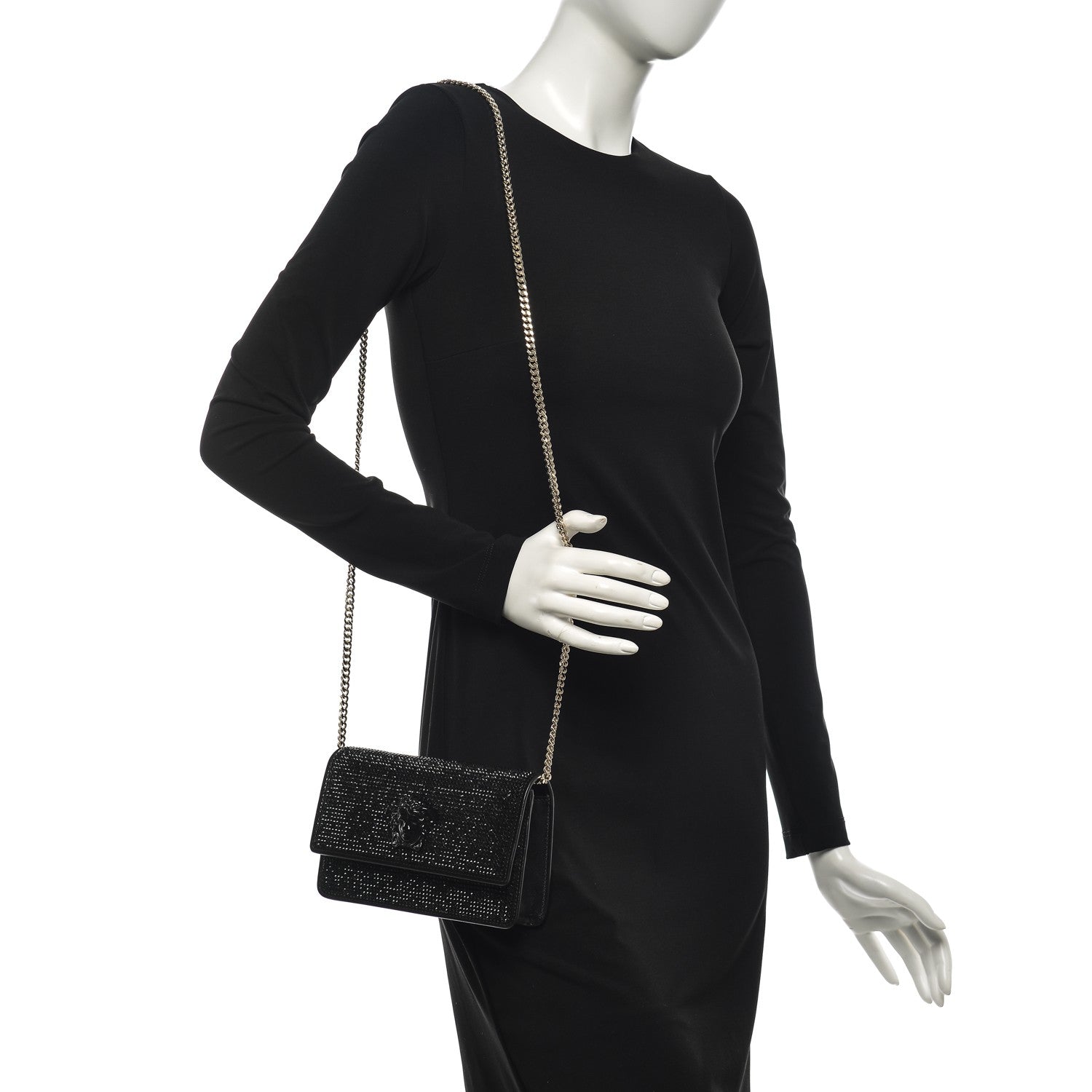 Versace Calfskin Palazzo Crystal Chain Evening Bag Black 2 of 7