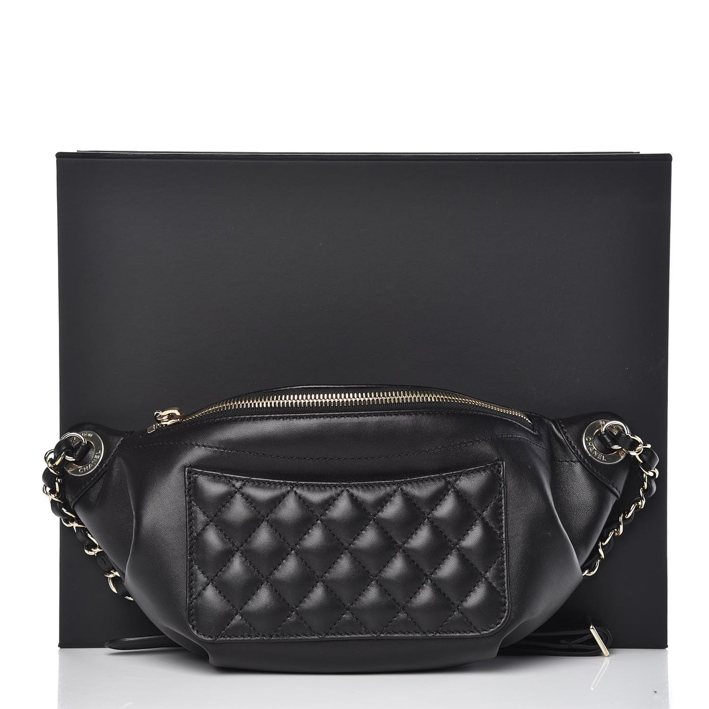 Lambskin Quilted Waist Bag Fanny Pack Black