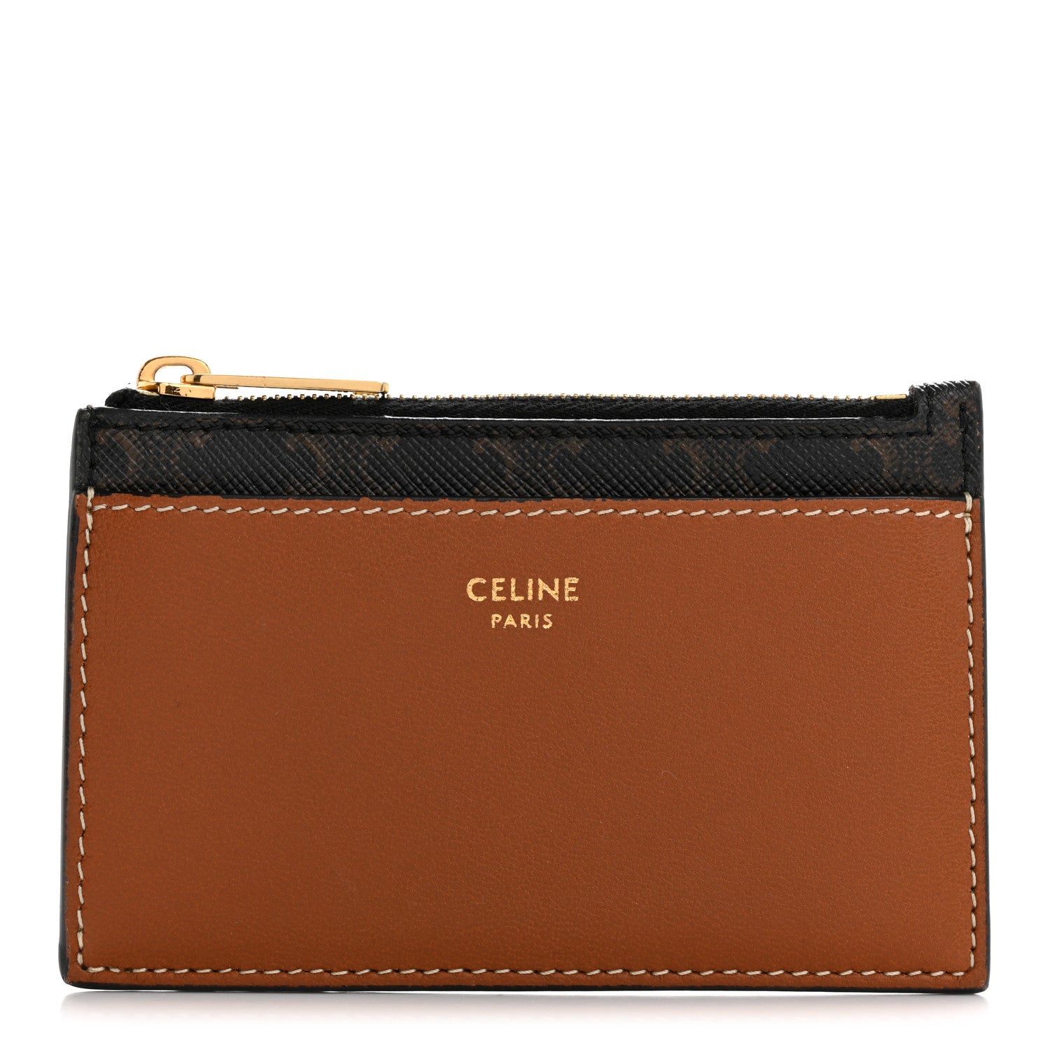 Celine Triomphe Canvas Zipped Card Holder Tan 1 of 12
