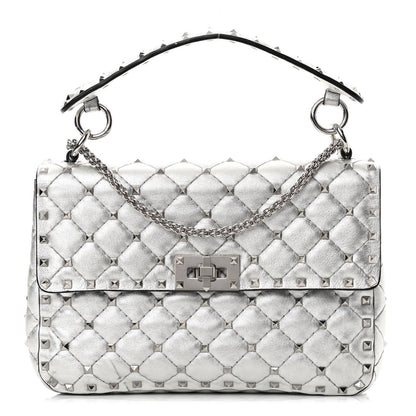 Valentino Garavani Metallic Nappa Medium Rockstud Spike Shoulder Bag Silver 1 of 17