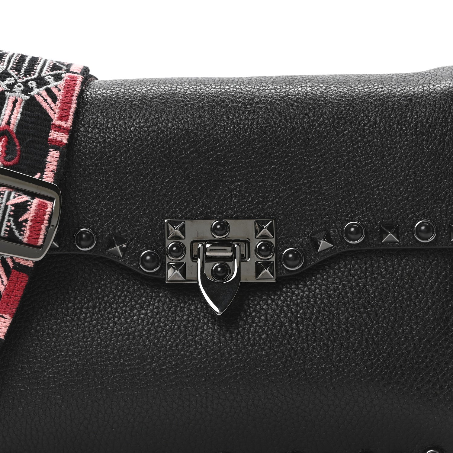 Valentino Garavani Pebbled Calfskin Onyx Medium Guitar Strap Rockstud Rolling Flap Love Blade Saddle Bag  Black 7 of 9