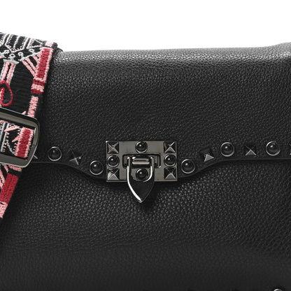 Valentino Garavani Pebbled Calfskin Onyx Medium Guitar Strap Rockstud Rolling Flap Love Blade Saddle Bag  Black 7 of 9