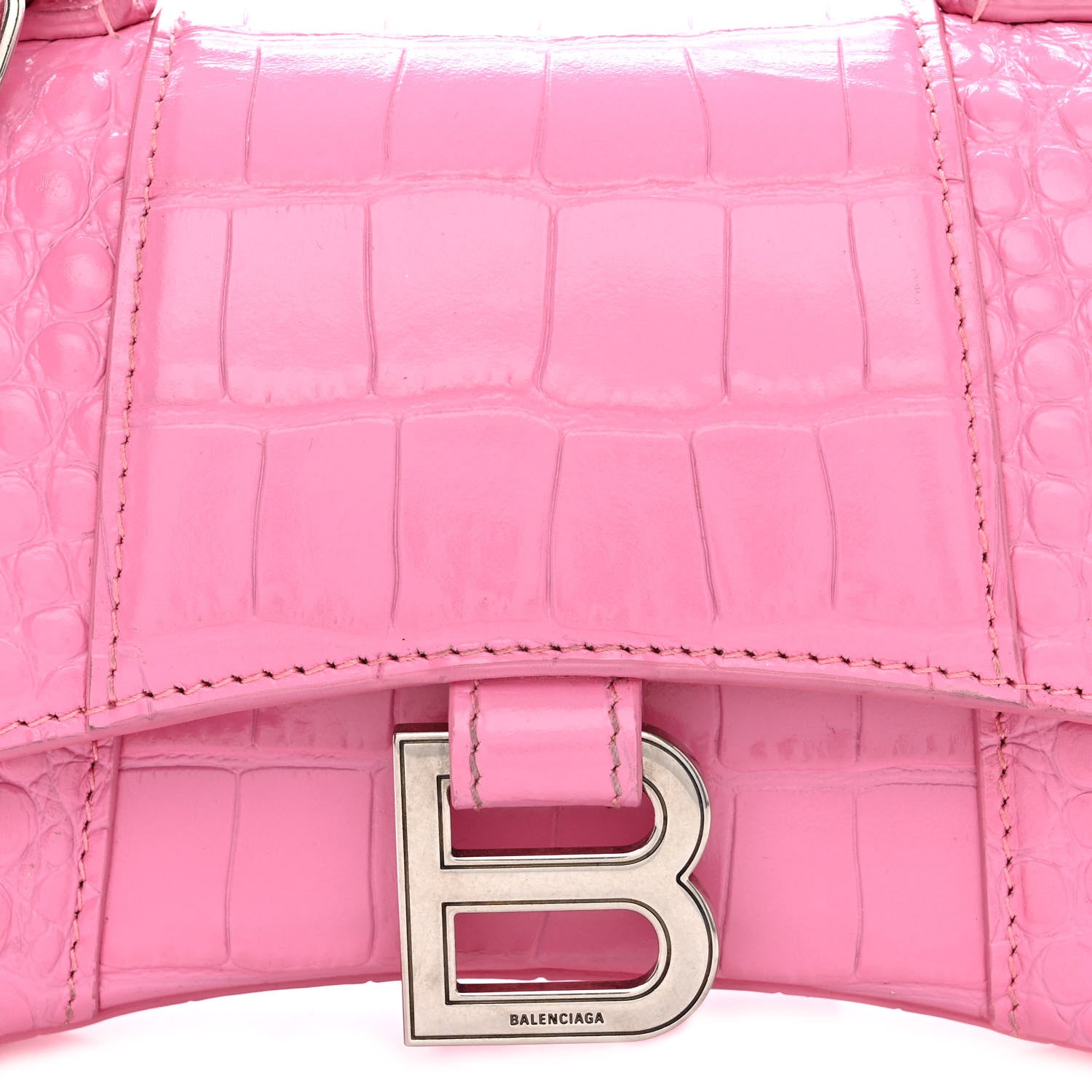Balenciaga Shiny Calfskin Crocodile Embossed Hourglass Top Handle Bag XS Baby Pink 10 of 15