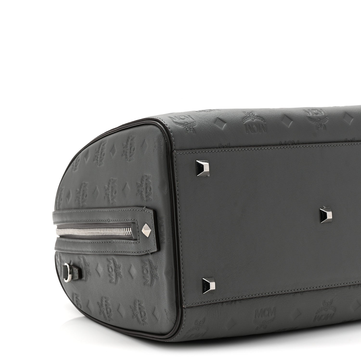 MCM Calfskin Ottomar Monogram Essential Boston Bag Grey 8 of 9