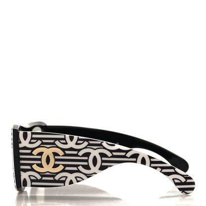 Chanel Acetate CC Logo Square Sunglasses 71628 Black White 3 of 7