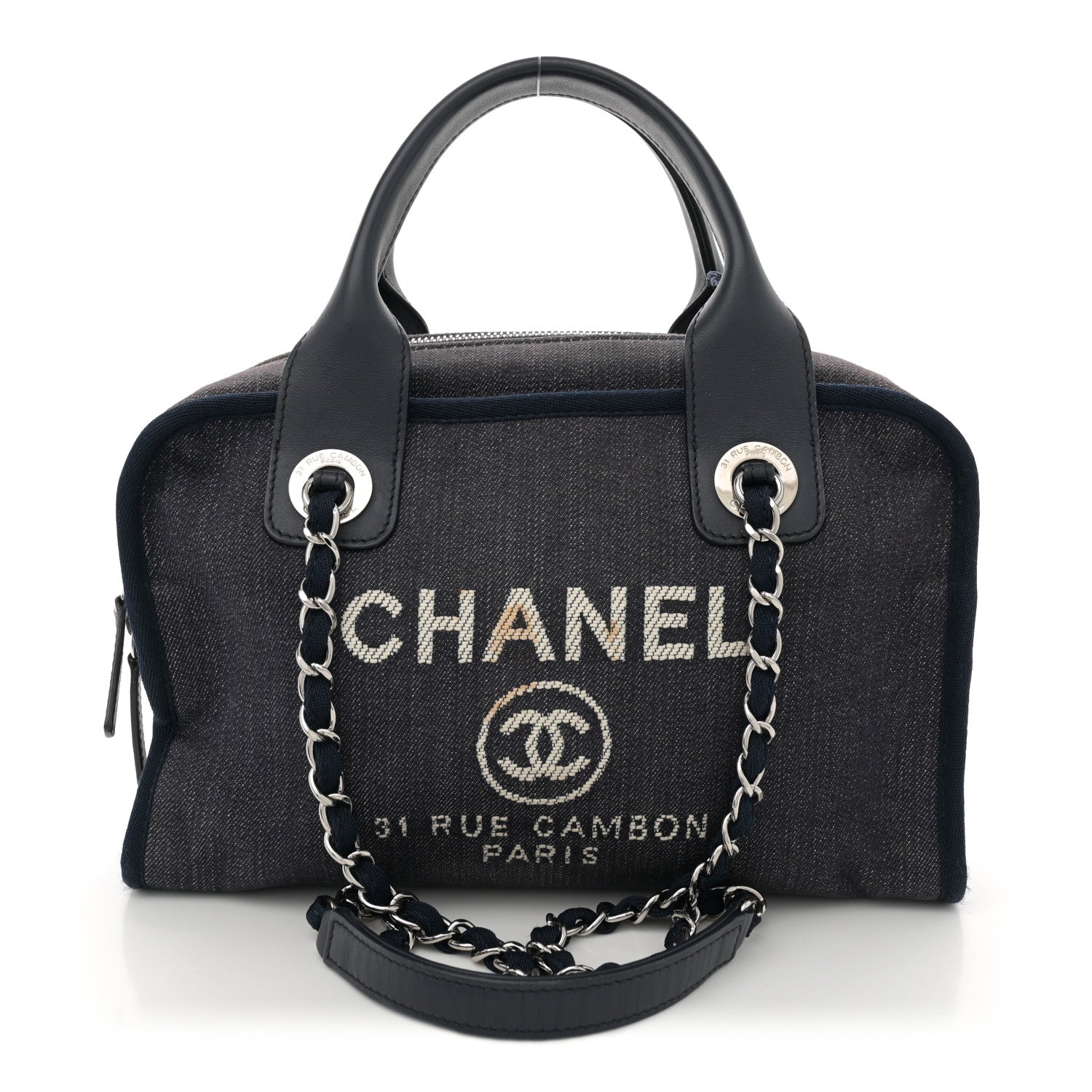 Chanel Denim Deauville Bowling Bag Blue 1 of 16
