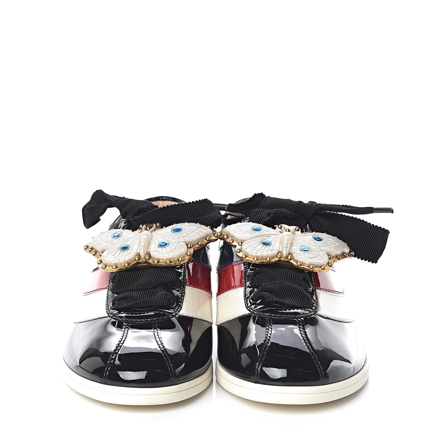 Patent Calfskin Crystal Womens Web Falacer Sneakers 36.5 Black