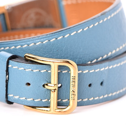 Hermes Stainless Steel Swift 21mm Heure H Hour Double Tour Quartz Watch Blue Jean 4 of 12