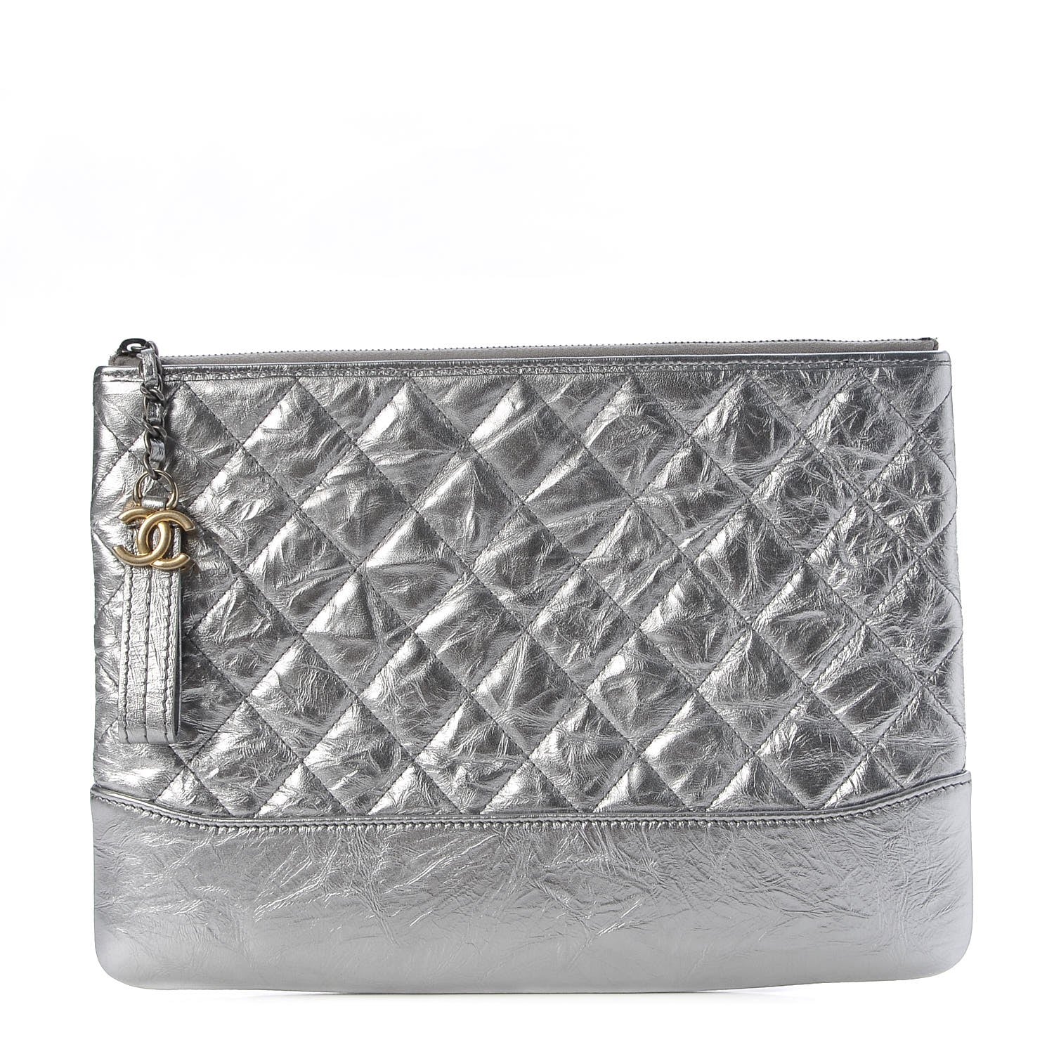 Chanel Metallic Crumpled Calfskin Quilted Medium Gabrielle Cosmetic Case Silver 1 of 8