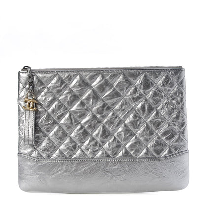 Chanel Metallic Crumpled Calfskin Quilted Medium Gabrielle Cosmetic Case Silver 1 of 8