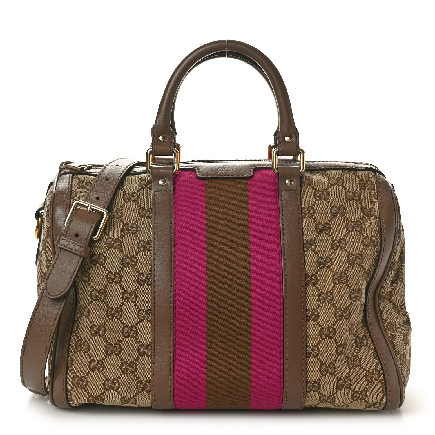 Gucci Monogram Vintage Web Medium Boston Purple Brown 1 of 13