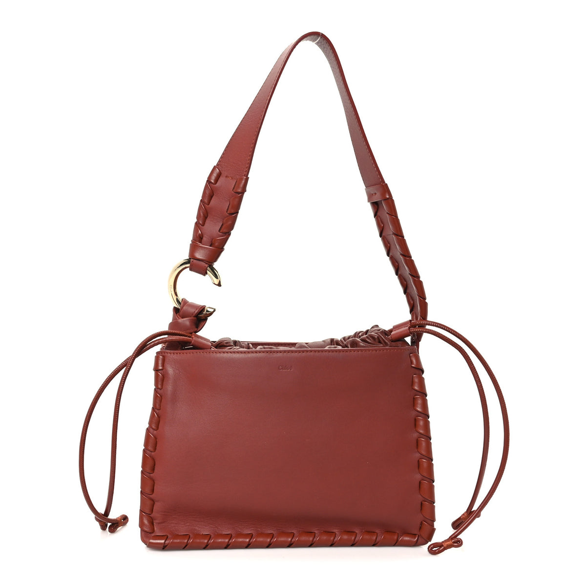 Chloe Calfskin Mate Woven Drawstring Shoulder Bag Bold Brown 1 of 13