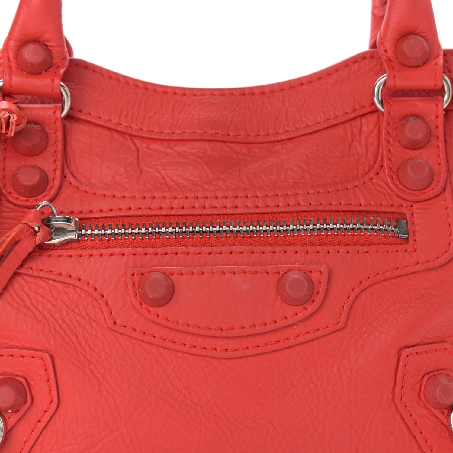 Balenciaga Matte Goatskin Rubber Covered Classic Hardware Mini City Rouge Coquelicot Rouge Braise 8 of 12