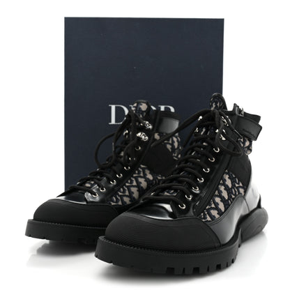 Christian Dior Oblique Polished Calfskin Mens Combat Ankle Boots 44 Beige Black 10 of 10