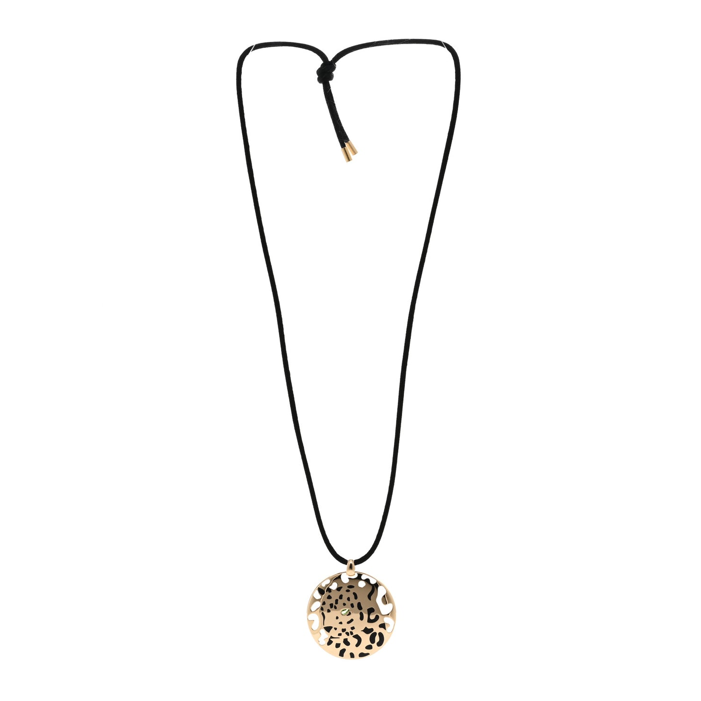 18K Yellow Gold Enamel Tsavorite Panthere De Cartier Pendant Cord Necklace