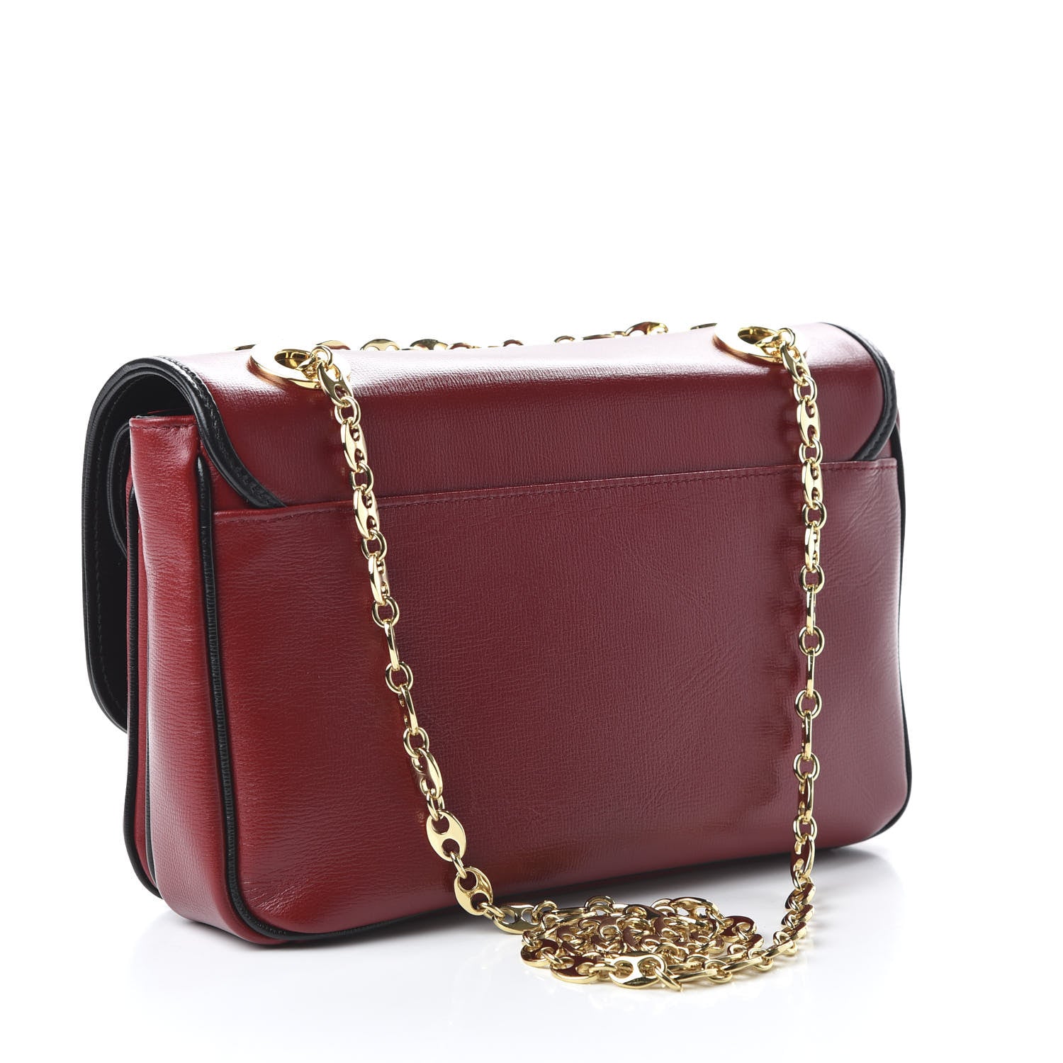 Gucci Azalea Calfskin Bi-Color Small Marina Chain Shoulder Bag New Cherry Red Black 3 of 10