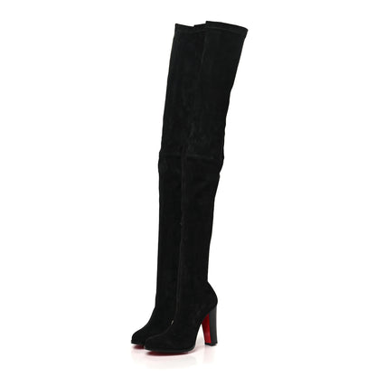 Christian Louboutin Veau Velours Verusch 100 Over The Knee Boots 38.5 Black 3 of 7