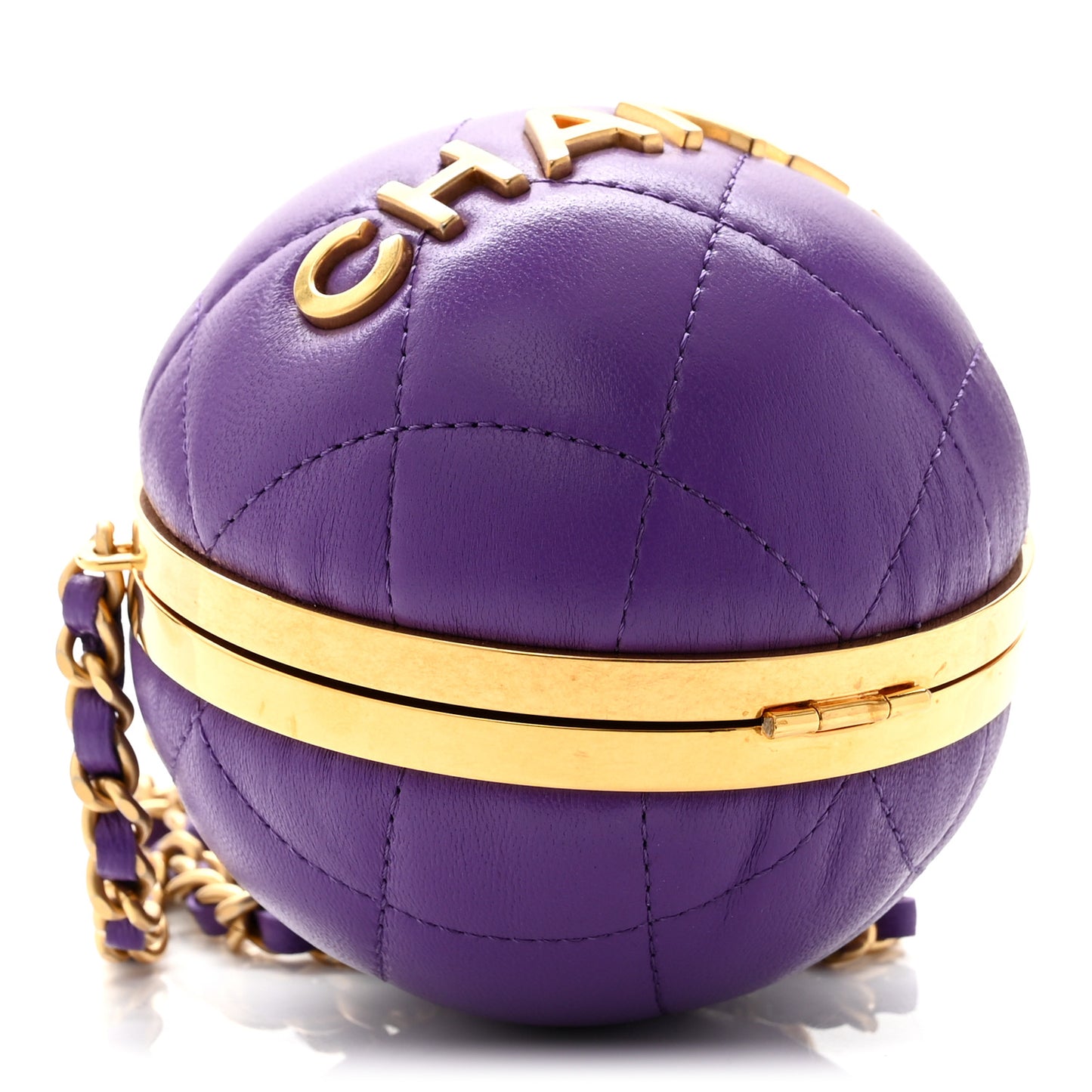 Lambskin CC Minaudiere Sphere Chain Clutch Purple