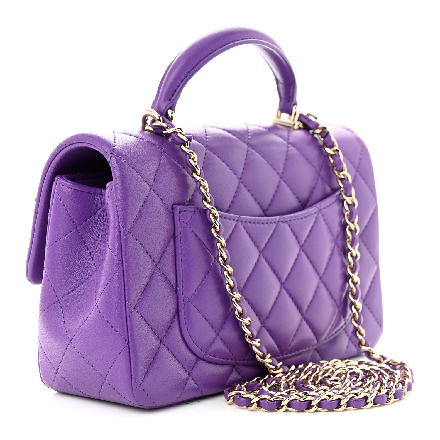 Chanel Lambskin Quilted Mini Top Handle Rectangular Flap Dark Purple 3 of 10