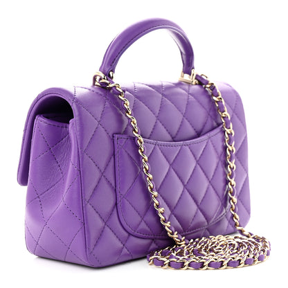 Chanel Lambskin Quilted Mini Top Handle Rectangular Flap Dark Purple 3 of 10