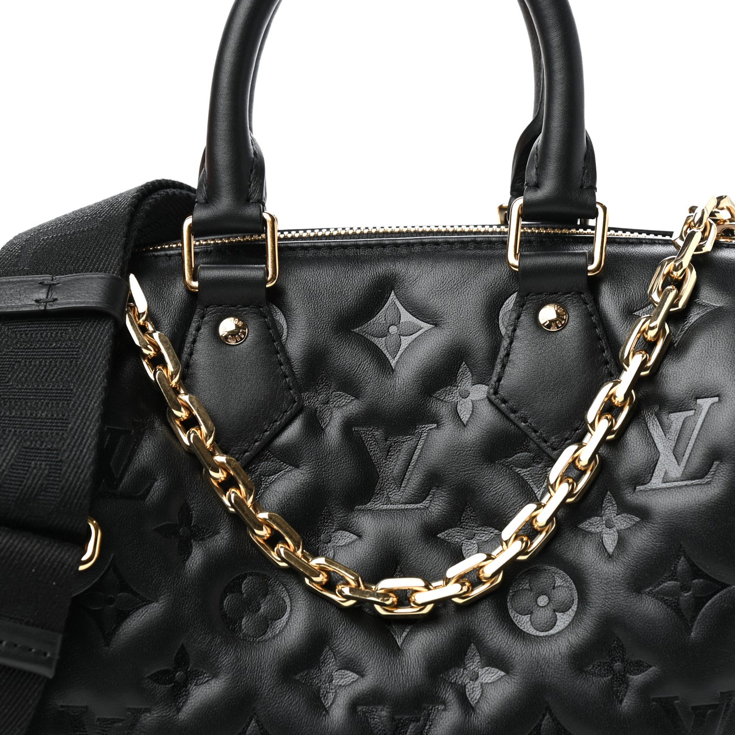 Lambskin Embossed Monogram Speedy 22 Bandouliere Black