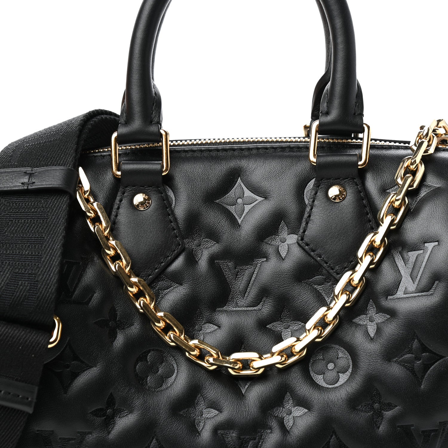 Louis Vuitton Lambskin Embossed Monogram Speedy 22 Bandouliere Black 9 of 10