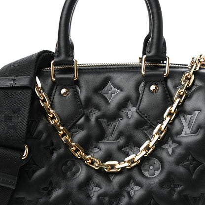 Louis Vuitton Lambskin Embossed Monogram Speedy 22 Bandouliere Black 9 of 10