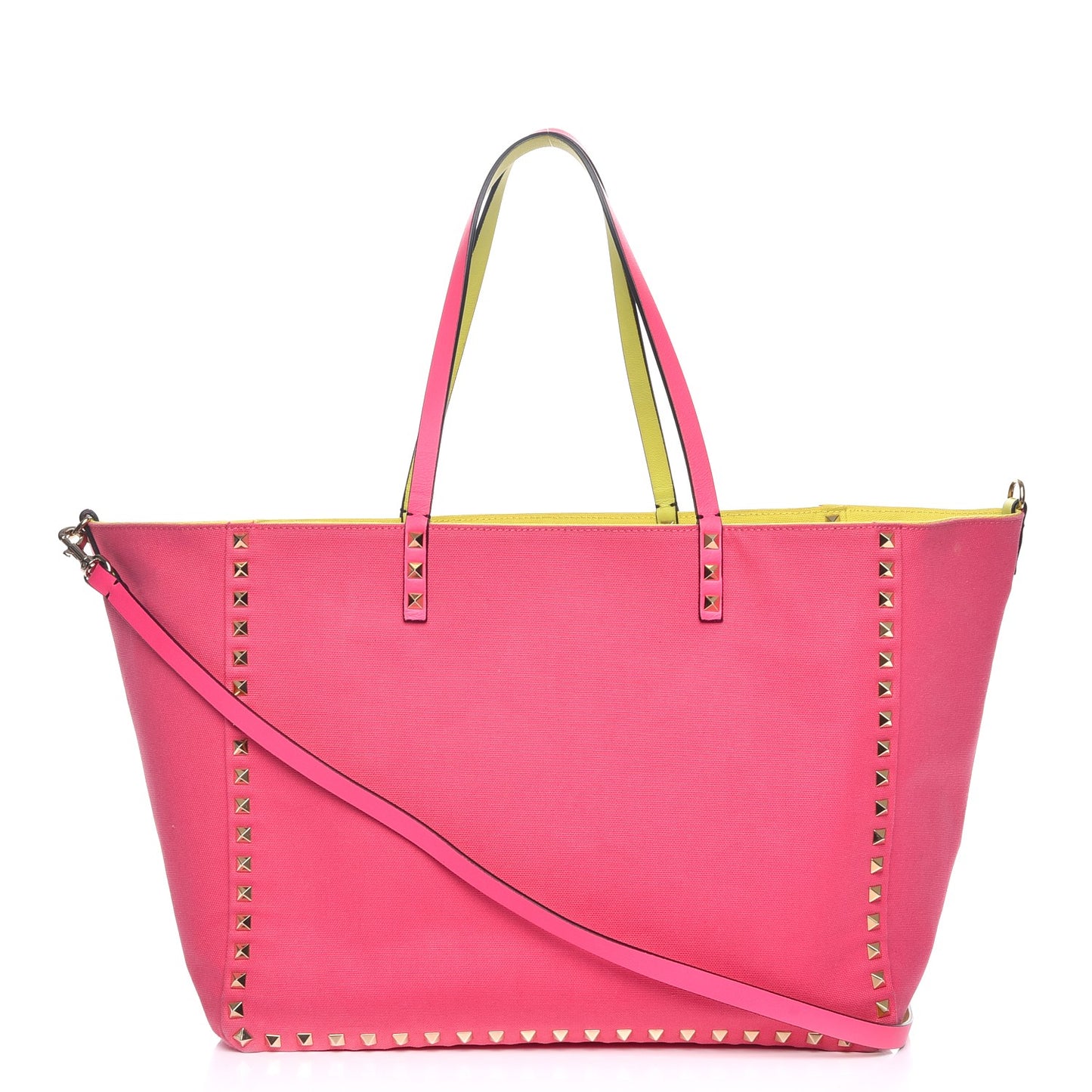 Canvas Large Rockstud Reversible Tote Pink Yellow