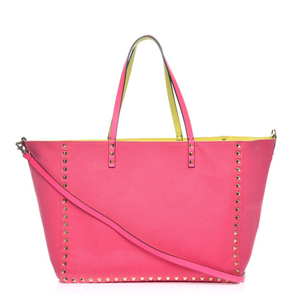 Valentino Garavani Canvas Large Rockstud Reversible Tote Pink Yellow 1 of 19