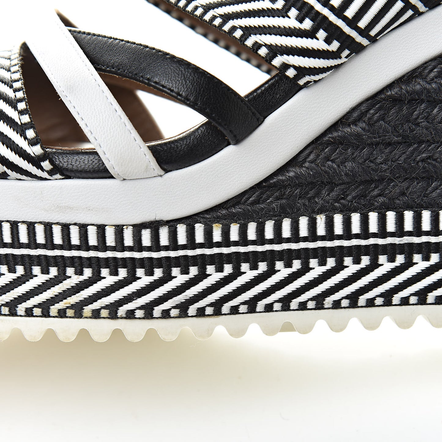 Toile Swift Roma Espadrille Wedge Sandals 37.5 Black White