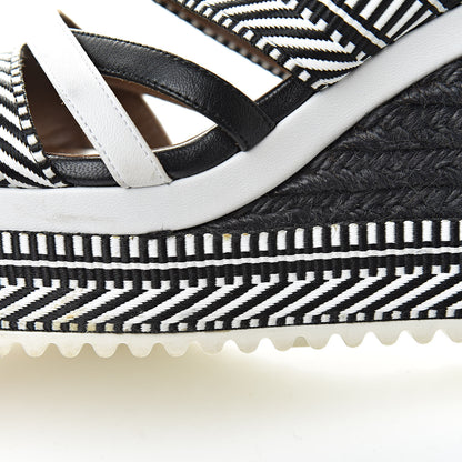 Hermes Toile Swift Roma Espadrille Wedge Sandals 37.5 Black White 8 of 8