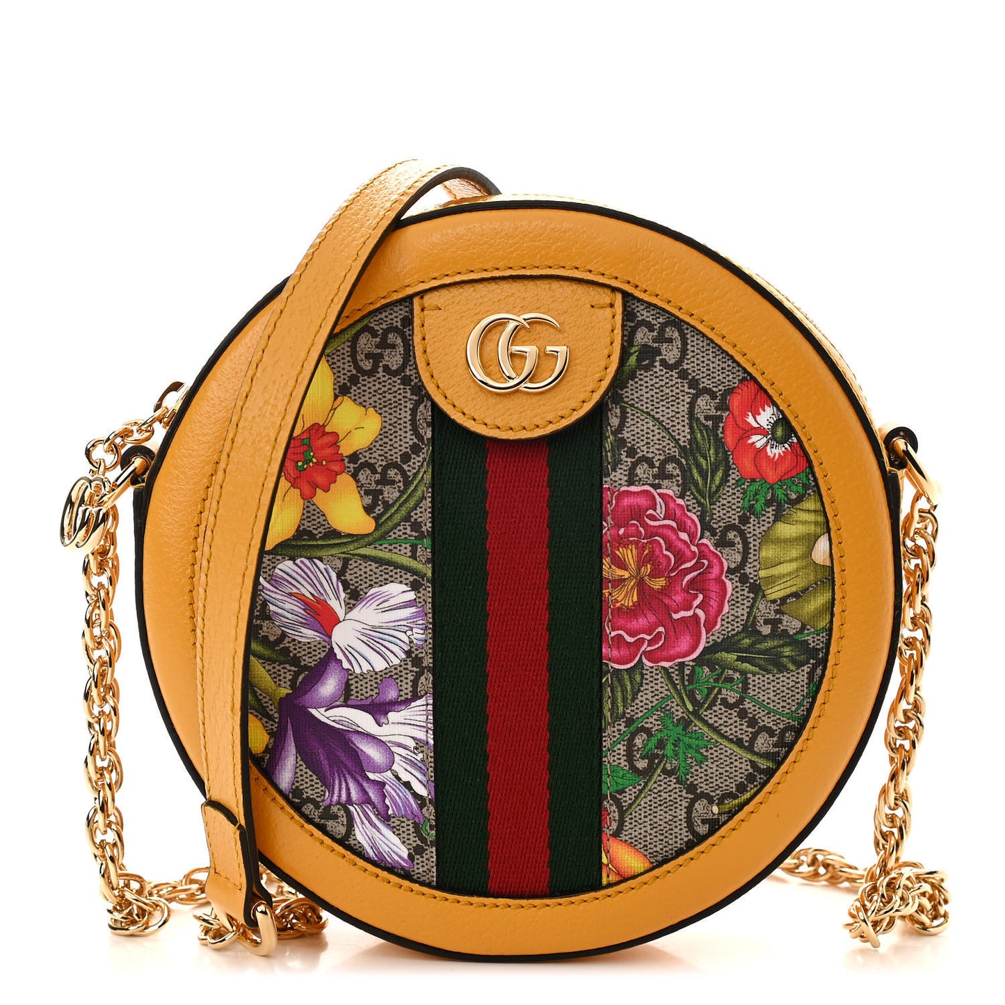 GG Supreme Monogram Flora Web Mini Ophidia Round Shoulder Bag Beige Multicolor Crop