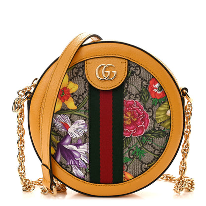 Gucci GG Supreme Monogram Flora Web Mini Ophidia Round Shoulder Bag Beige Multicolor Crop 1 of 12