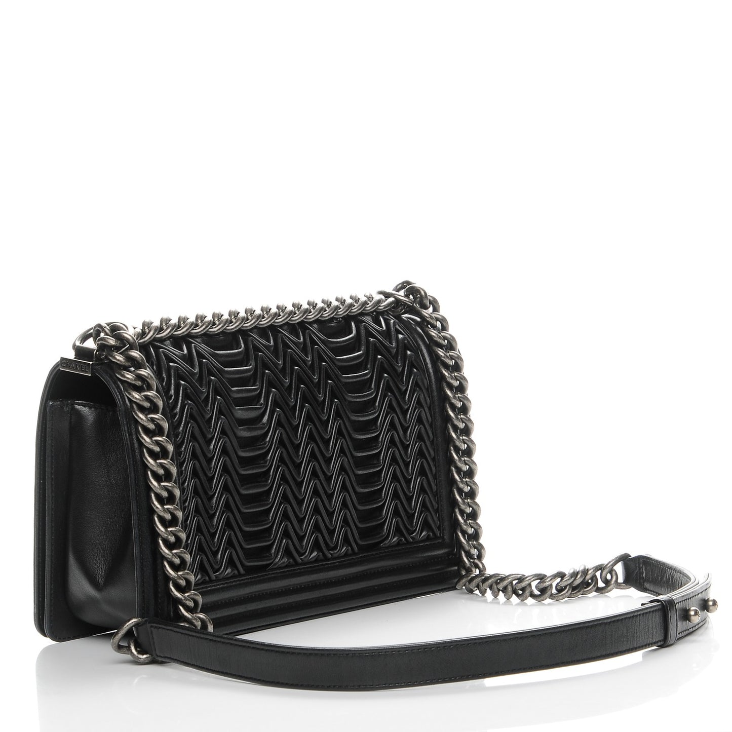 Calfskin Pleated Medium Boy Flap Black