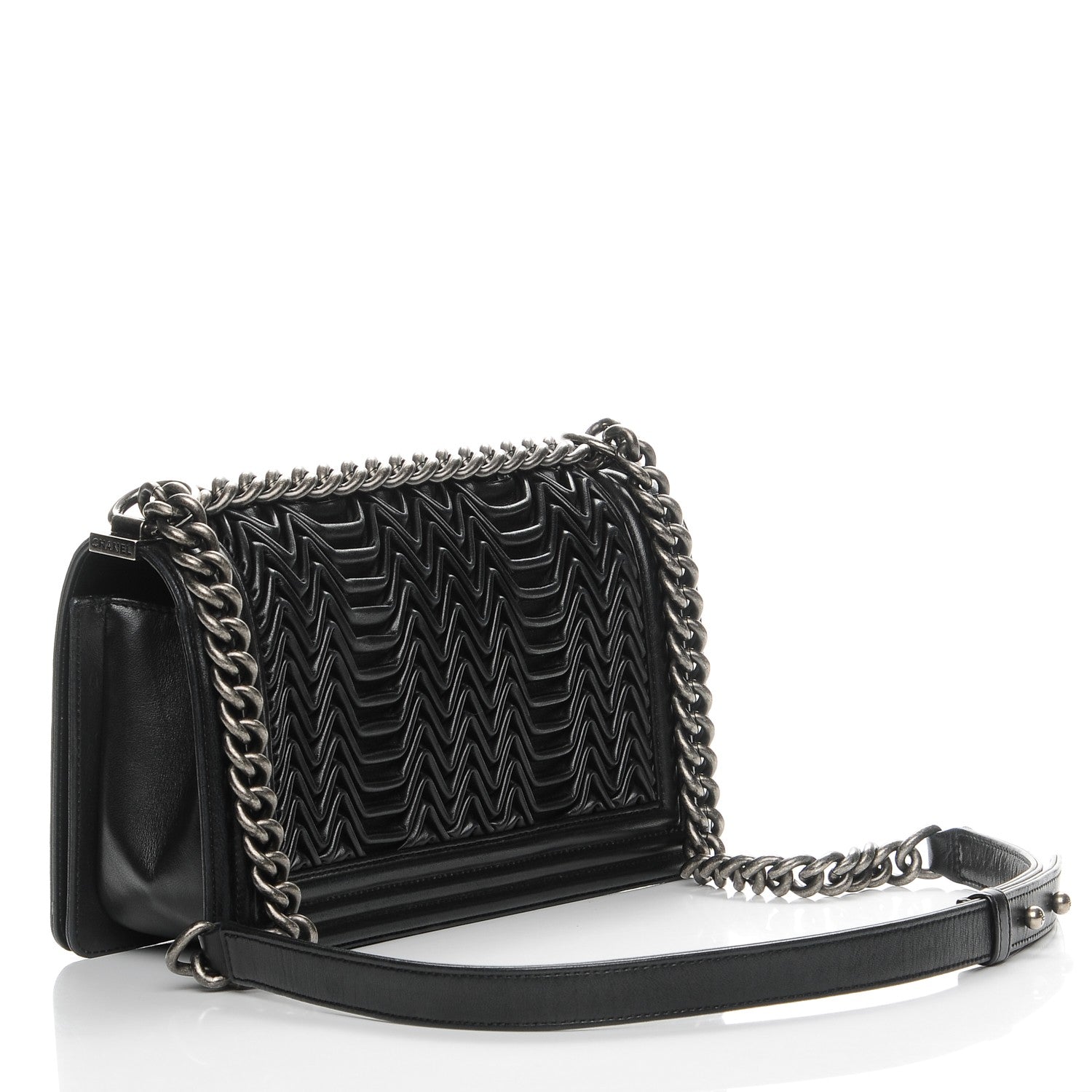 Chanel Calfskin Pleated Medium Boy Flap Black 3 of 8