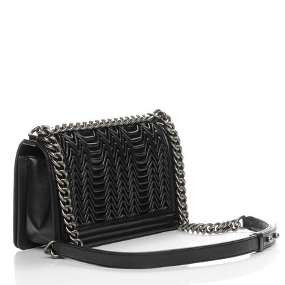 Chanel Calfskin Pleated Medium Boy Flap Black 3 of 8