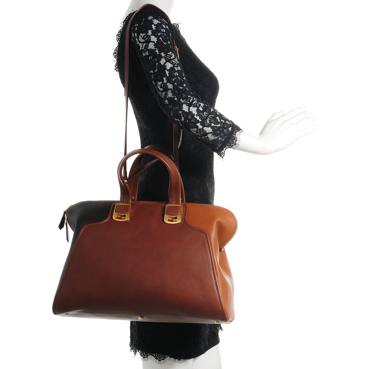 Capra Vitello Saddle Colorblock Large Chameleon Tote Moro Biscotto