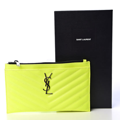 Saint Laurent Patent Grain De Poudre Matelasse Chevron Monogram Bill Pouch Neon Yellow 11 of 11