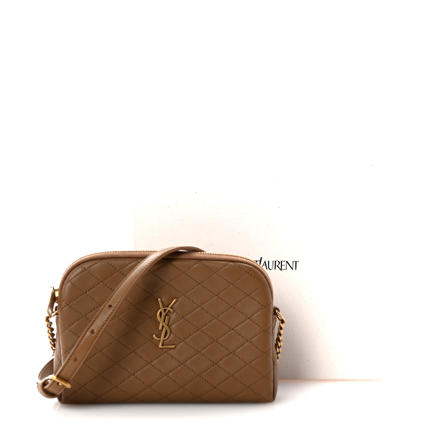 Saint Laurent Lambskin Quilted Gaby Zipped Pouch Dark Cork 9 of 9