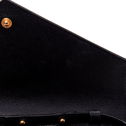 Saint Laurent Grain De Poudre Matelasse Chevron Monogram Chain Wallet Black 9 of 11