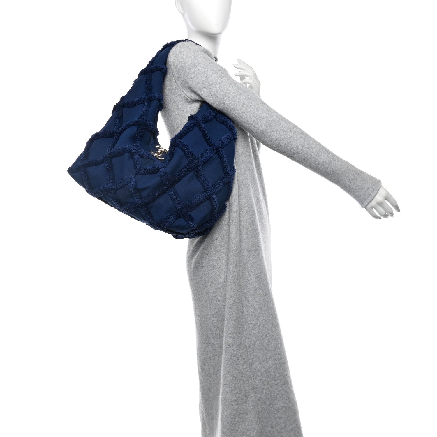 Chanel Cotton Canvas Large CC Embrace Hobo Navy 2 of 12